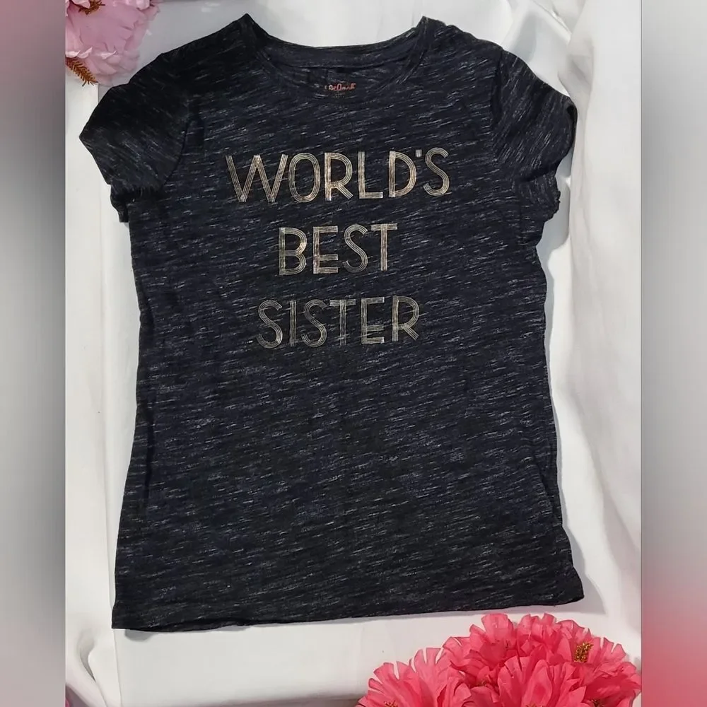 Cat & Jack Girls Gray Worlds Best Sister Short Sleeve Graphic Tee Sz Small 6/6X